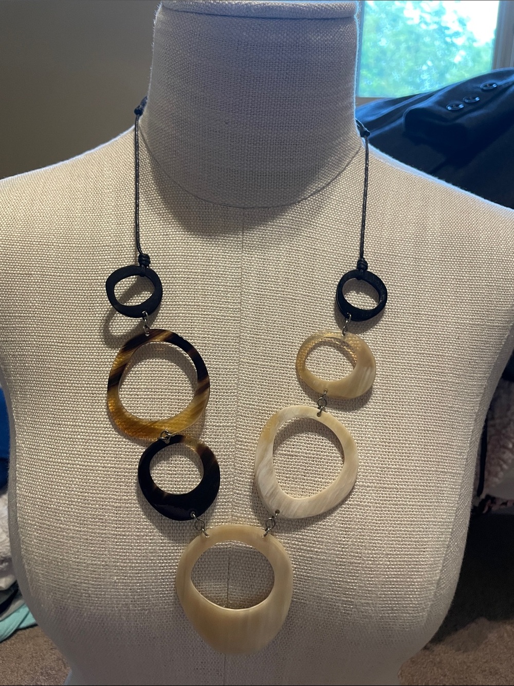 Statement Resin Circle Pendant Necklace in Black and Cream Jjill necklace